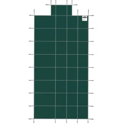 Poolsikkerhedsafdækning til rektangulære 16x32 fod bassiner, med drænhuller og trin. Perfekt til vinterbeskyttelse. Grøn og solid.