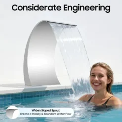 Poolvandfald - Vandfaldsblad - Metal - Kaskadeffekt - Til Swimmingpool - Sølv