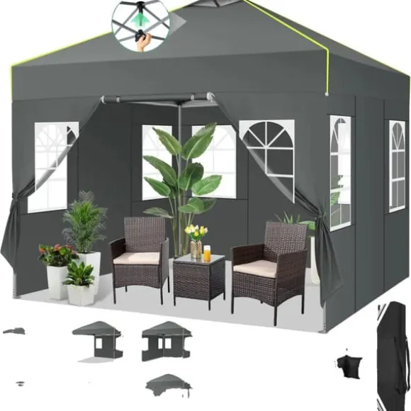 Pop Up Canopy Telt, Vandtæt Design, Justerbar Højde,GRÅ, 3x3M