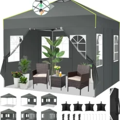 Pop Up Canopy Telt, Vandtæt Design, Justerbar Højde,GRÅ, 3x3M