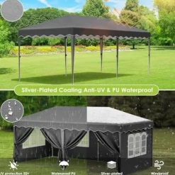 Pop up pavillon - Foldbart festtelt - 3x6 m vandtæt - 6 sidevægge, helt lukket - UV 50+ - Højdejusterbar 2–3 m - Mørkegrå