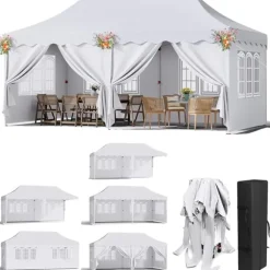Pop Up Pavillon Telt, Vandtæt UV Beskyttelse, Robust Aluminiumramme,HVID