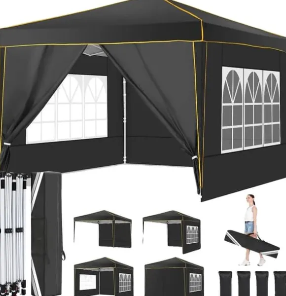 Pop Up Telt, Vandtæt Design, Justerbar Højde,Sort, 3x3M