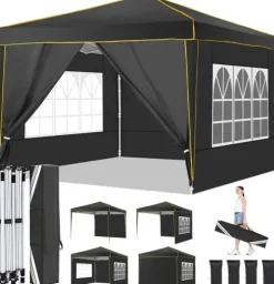 Pop Up Telt, Vandtæt Design, Justerbar Højde,Sort, 3x3M