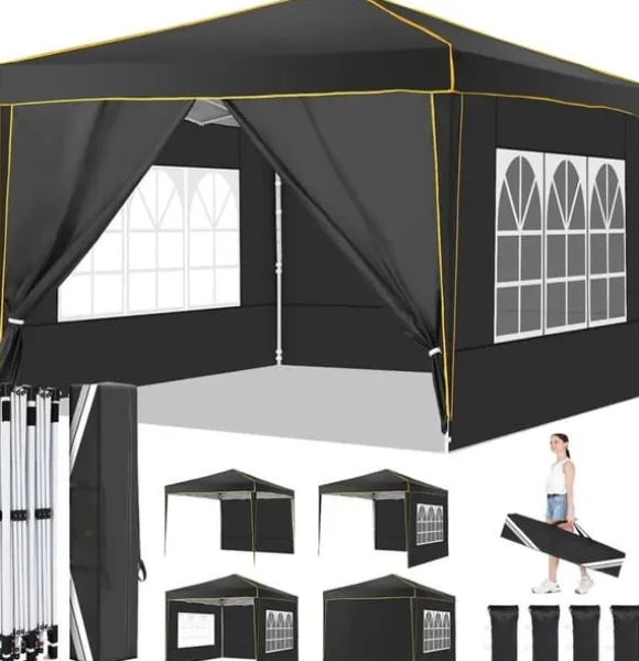 Pop Up Telt, Vandtæt Design, Justerbar Højde,Sort, 3x3M