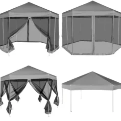 Pop up-pavillon 6 sidevægge sekskantet 3,6x3,1 m grå - Telt - Telte - Home & Living