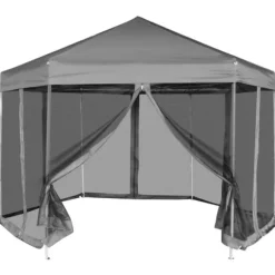 Pop up-pavillon 6 sidevægge sekskantet 3,6x3,1 m grå - Telt - Telte - Home & Living