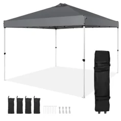 Pop-up baldakin festtelt 10x10 fod med bæretaske til camping - mørkegrå, ideelt til udendørs arrangementer!