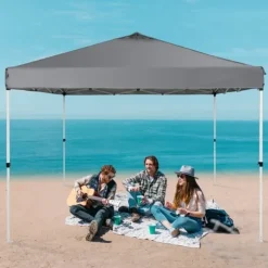 Pop-up baldakin festtelt 10x10 fod med bæretaske til camping - mørkegrå, ideelt til udendørs arrangementer!