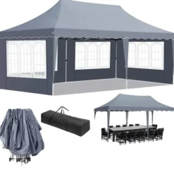 Pop-Up Pavillon 3m x 6m, Vandtæt med UV-beskyttelse, Nem Opsætning,Mørkegrå