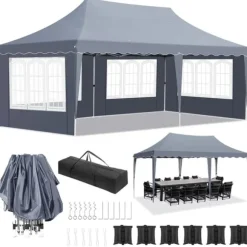 Pop-Up Pavillon 3m x 6m, Vandtæt med UV-beskyttelse, Nem Opsætning,Mørkegrå