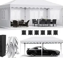 Pop-up pavillon 3x6 m - Havepavillon - One-Push hurtig opsætning - Fire sidevægge - Vandtæt HDPE, PU-belagt - Aluminiumramme - Hvid