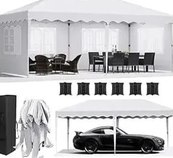 Pop-up pavillon 3x6 m - Havepavillon - One-Push hurtig opsætning - Fire sidevægge - Vandtæt HDPE, PU-belagt - Aluminiumramme - Hvid