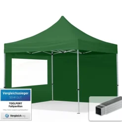 pop-up tält snabbtält 3x3 m - 2 sidodelar hopfällbart tält aluminium paviljong (certifierad) party lusthus grön tak