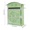 Postkasse - Vægmonteret Til Udendørsbrug - Vintage Stil - Jern - Sommerfugl- og Blomsterdesign - Nem Montering - Grøn