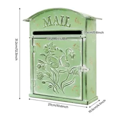 Postkasse - Vægmonteret Til Udendørsbrug - Vintage Stil - Jern - Sommerfugl- og Blomsterdesign - Nem Montering - Grøn