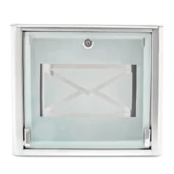 Postkasse, Glasbrevkasse med konvolutlogo, 30.5x35.5x14 cm
