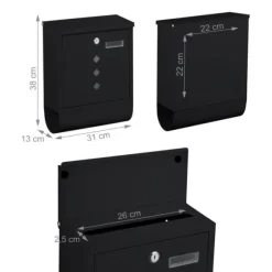 Postkasse med avisholder, 38x31x13 cm, metal