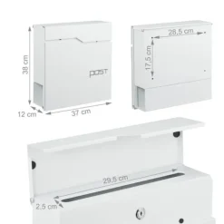 Postkasse med avisholder, 38x37x12 cm, Metal