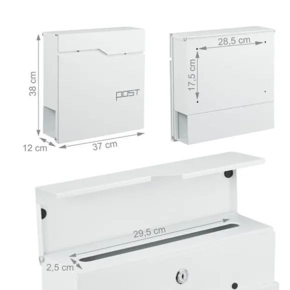 Postkasse med avisholder, 38x37x12 cm, Metal