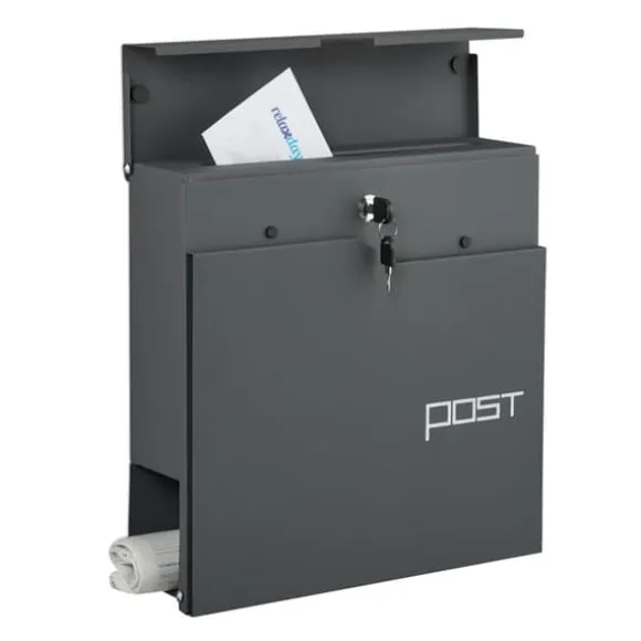 Postkasse med avisholder, 38x37x12 cm, Metal