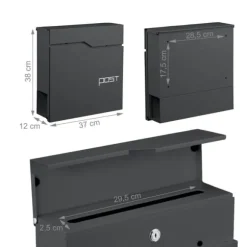 Postkasse med avisholder, 38x37x12 cm, Metal