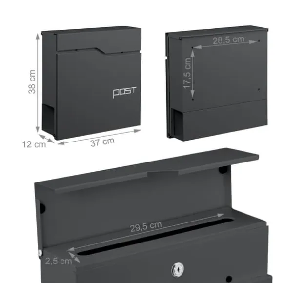 Postkasse med avisholder, 38x37x12 cm, Metal