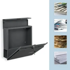Postkasse med avisholder, 38x37x12 cm, Metal