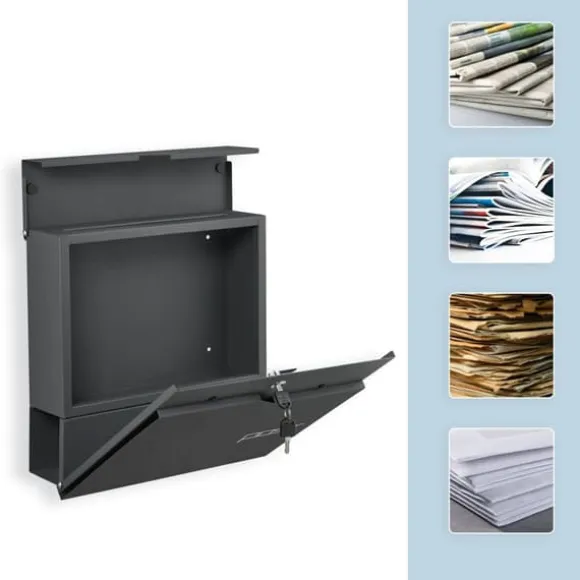 Postkasse med avisholder, 38x37x12 cm, Metal