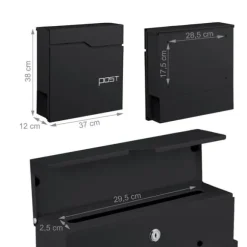 Postkasse med avisholder, 38x37x12 cm, metal