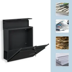 Postkasse med avisholder, 38x37x12 cm, metal