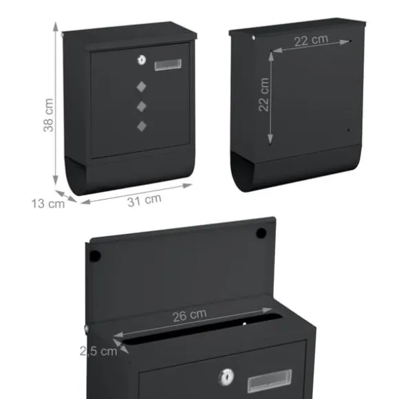 Postkasse med avisholder, 38x31x13 cm, metal