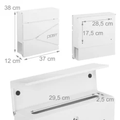 Postkasse med avisindkast, 38x37x12 cm, metal