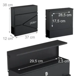 Postkasse med avisindkast, 38x37x12 cm, metal
