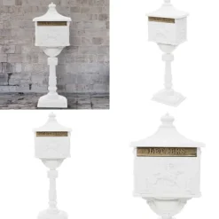 Postkasse med piedestal aluminium vintagestil rustbestandig hvid - Postkasse Med Piedestal - Postkasser Med Piedestaler - Home & Living