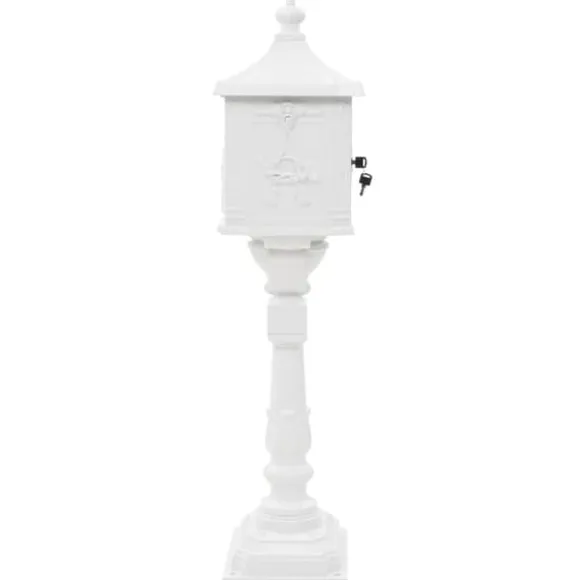 Postkasse med piedestal aluminium vintagestil rustbestandig hvid - Postkasse Med Piedestal - Postkasser Med Piedestaler - Home & Living