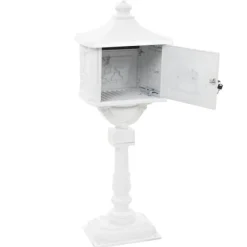 Postkasse med piedestal aluminium vintagestil rustbestandig hvid - Postkasse Med Piedestal - Postkasser Med Piedestaler - Home & Living