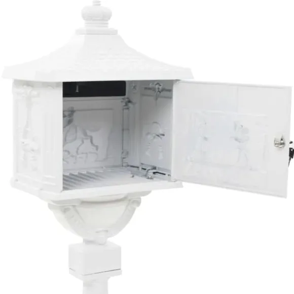 Postkasse med piedestal aluminium vintagestil rustbestandig hvid - Postkasse Med Piedestal - Postkasser Med Piedestaler - Home & Living