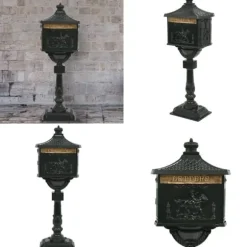 Postkasse med piedestal aluminium vintagestil rustbestandig grøn - Postkasse Med Piedestal - Postkasser Med Piedestaler - Home & Living