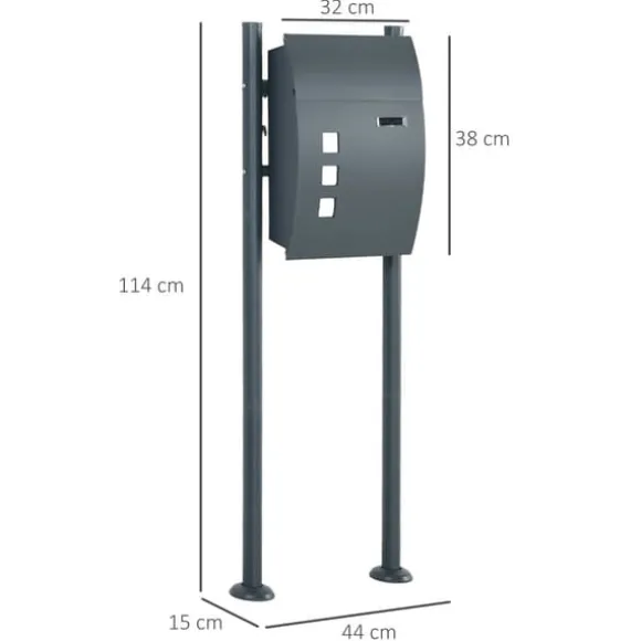 Postkasse med stativ og avisrum, 44x15x114 cm, antracit