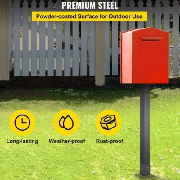 Postkasse Stander, 109,5 cm Høj, 12,5x12,5 cm Base, Sort, Stål