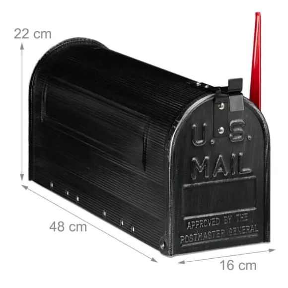 Postkasse, Vintage US-stil, 22x16x48 cm, Sort