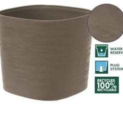 Potte med vandreserve - GARDEN ID Respect - Taupe 40 x 40 cm - 100% husholdningsaffald - 100% genanvendelig - Struktureret overflade.