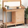 Pottebænk med skab i massivt grantræ | Størrelse: 110,5x45x124,5 cm | Farve: Brun