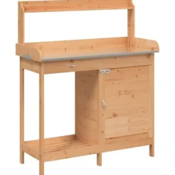 Pottebænk med skab i massivt grantræ | Størrelse: 110,5x45x124,5 cm | Farve: Brun