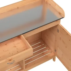 Pottebænk med skab i massivt grantræ | Størrelse: 110,5x45x124,5 cm | Farve: Brun