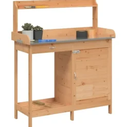 Pottebænk med skab i massivt grantræ | Størrelse: 110,5x45x124,5 cm | Farve: Brun
