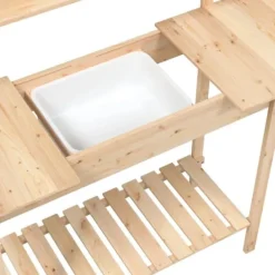 Pottebænk med vask i massivt grantræ - Plantebord | Størrelse: 147,5x44x139,5 cm | Farve: Naturlig