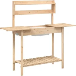 Pottebænk med vask i massivt grantræ - Plantebord | Størrelse: 147,5x44x139,5 cm | Farve: Naturlig