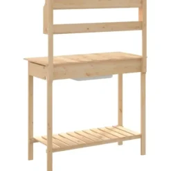 Pottebænk med vask i massivt grantræ - Plantebord | Størrelse: 147,5x44x139,5 cm | Farve: Naturlig
